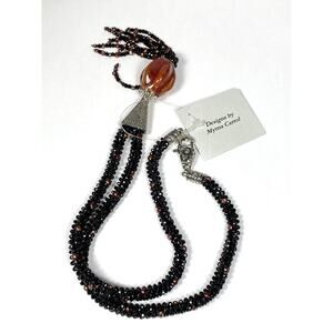 Myrna Carrol Necklace Tassel Seed-beads Black Silver Designer Artisan